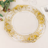 Elegant Clear Decorative Charger Plates with Gold Florentine Style Embossed Rim